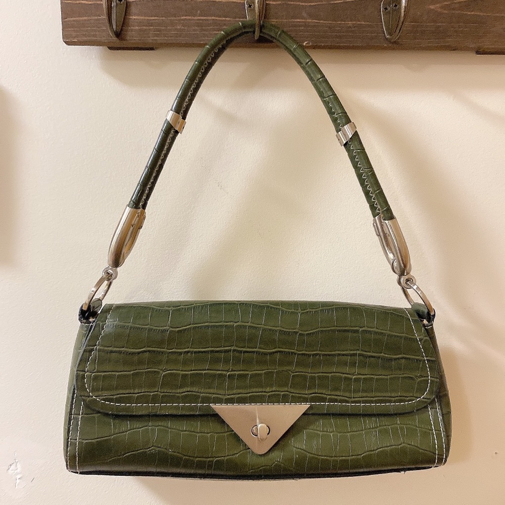 Vintage MeXO Croc Pattern Y2K Tophandle Leather Shoulderbag In Forest Dark Green